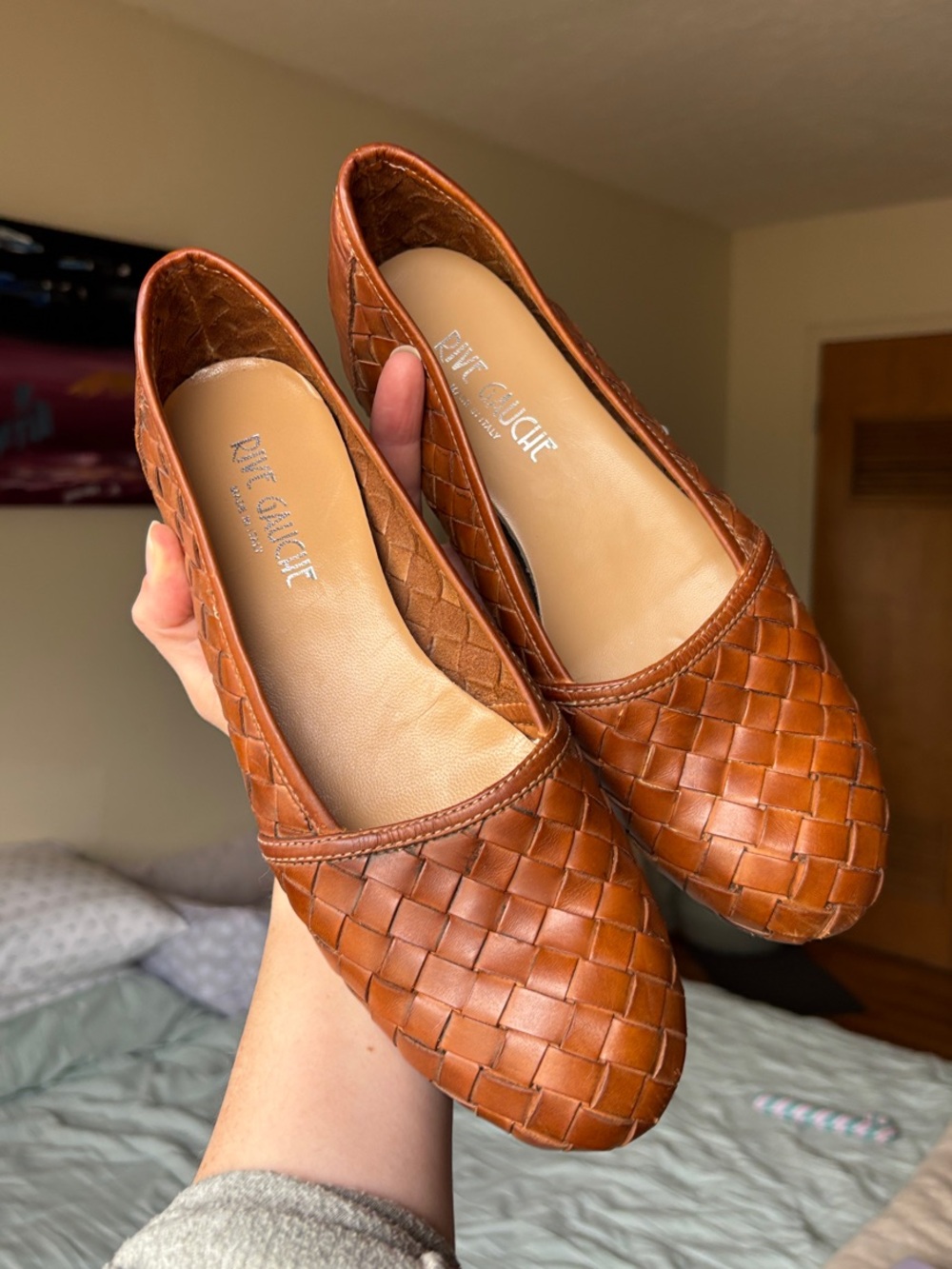 Tan Woven Leather Ballet Flats